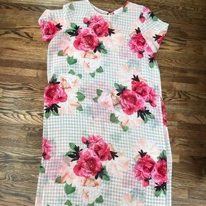 Calvin Klein Floral & Checked Print Long Shirt - M